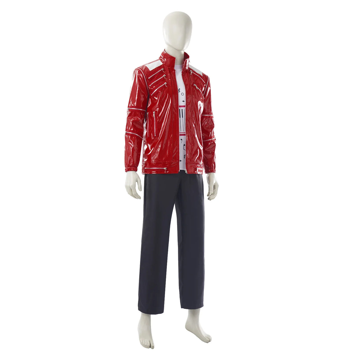 Red Zipper Michael Jackson MJ Beat It Jacket for Impersonators PU Leather Punk Casual Coat Halloween Stage Christmas Outwear Pi-Mart