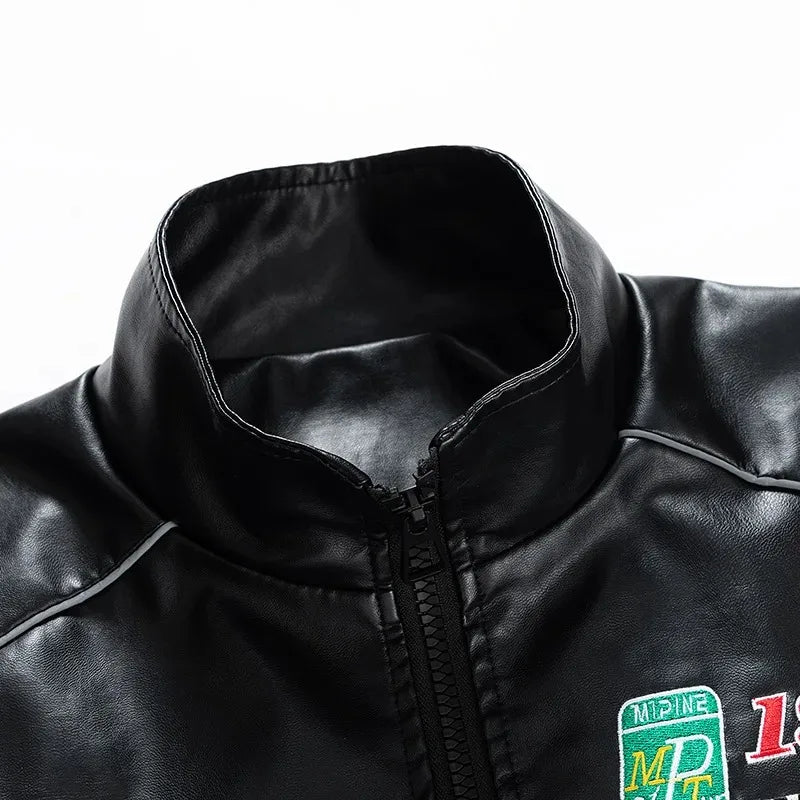 Spring Autumn New Men's Motorcycle Wear Fashion Brand PU Leather Jacket Moto Bike Jackets Thin Fashion Coat Embroidery Hip Hop Pi-Mart