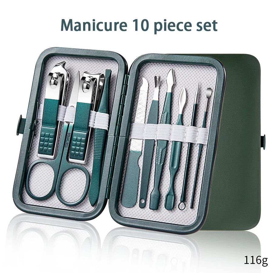 Ouriner 6-18Pcs Portable Manicure Sets Pedicure Kits Bright Black Nail Clipper Set Personal Care Tools Eyebrow Scissors Tri Light Beauty