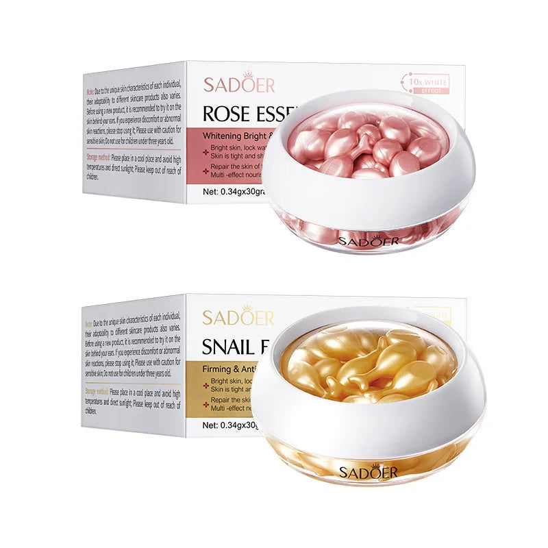 30pcs SADOER Rose Sanil Face Serum Capsule Facial Moisturizing Brightening Firming Facial Essence Beauty Face Skin Care Products Tri Light Beauty