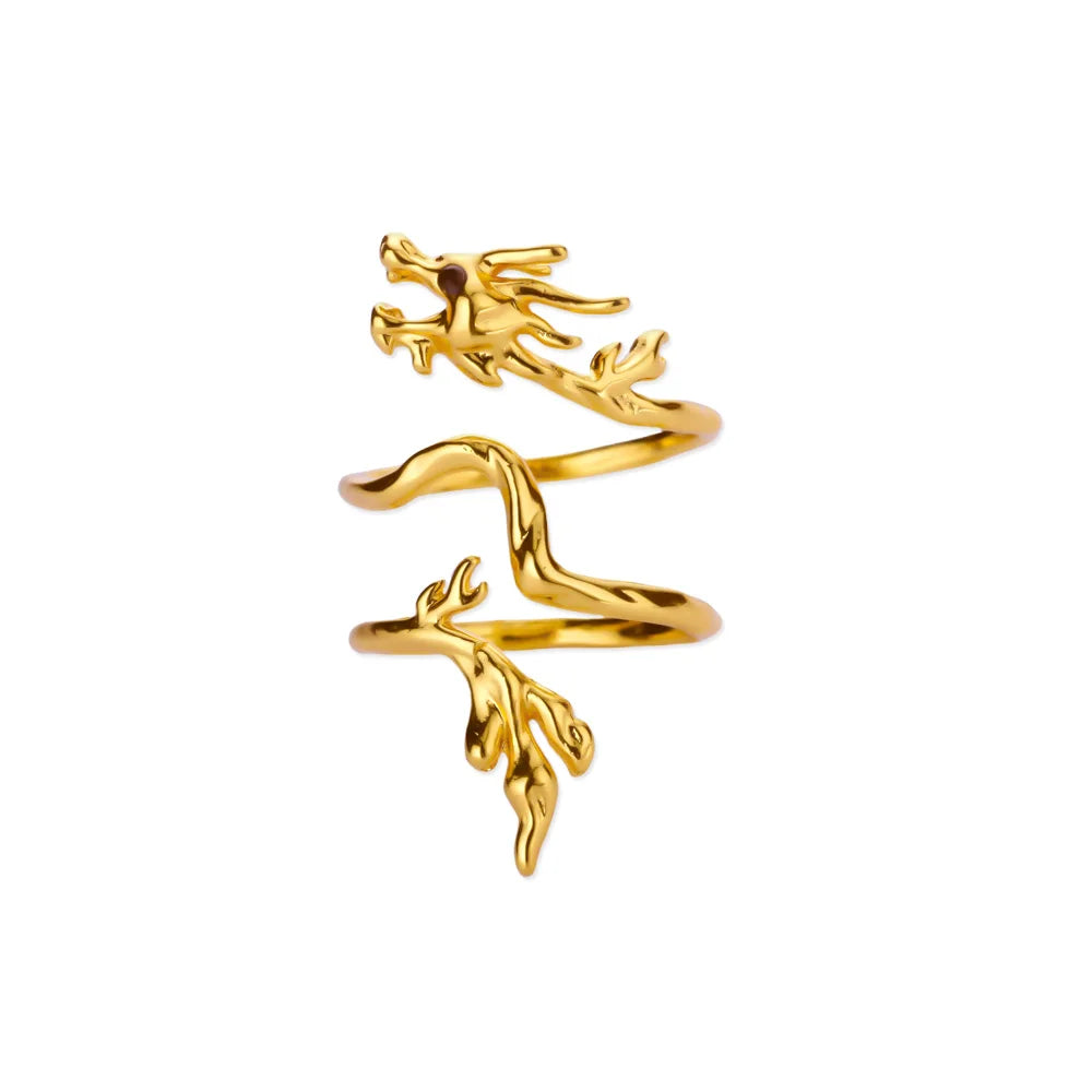 Dragon Rings For Women Gold Color Stainless Steel Punk Opening Adjustable Dragon Ring Hip Hop Jewelry Accessories Gifts Pi-Mart
