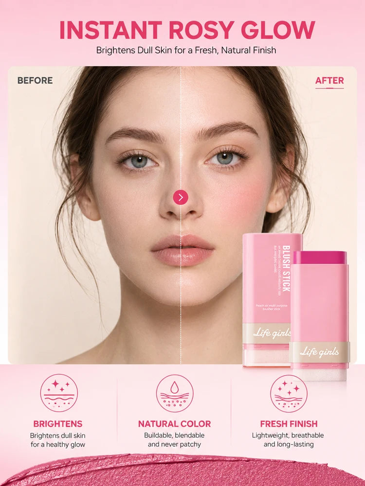 3-in-1 Cream Blush Stick Cheeks Lips Eyes, Long Lasting Waterproof Blendable Dewy Glow Makeup Stick for All Skin Tones Pi-Mart