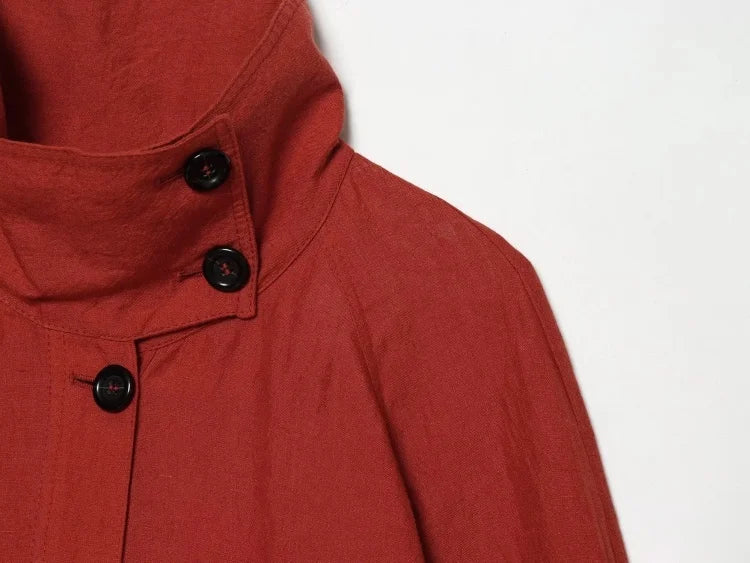 AACHOAE Women High Neck Lightweight Jacket Casual Long Sleeve Windbreaker Coat Drawstring Hem Button Front Short Outerwear Pi-Mart