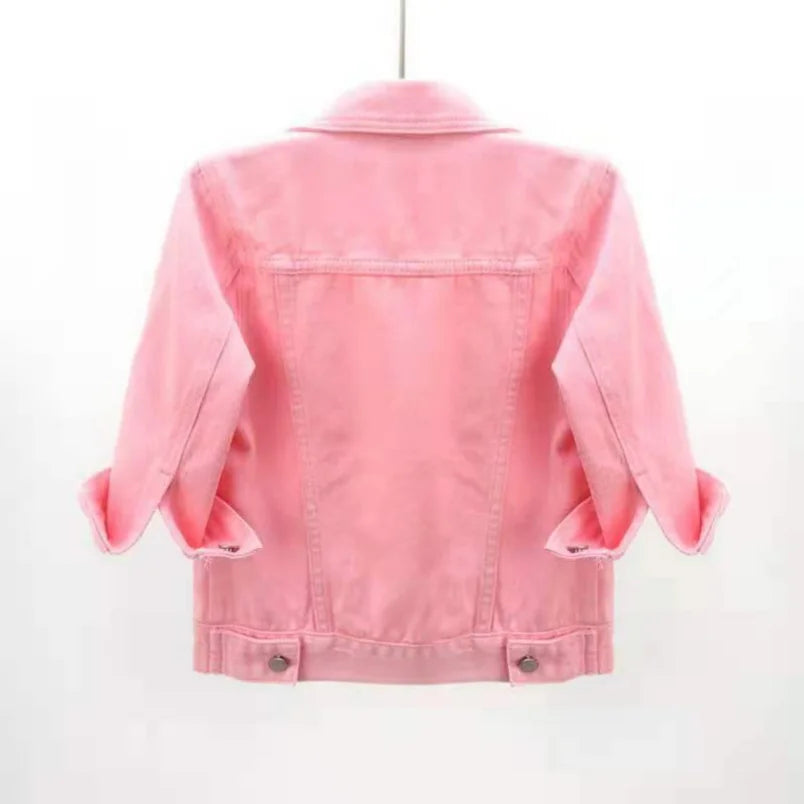 Women Denim Jacket Spring Autumn Short Coat Pink Jean Jackets Casual Tops Purple Yellow Purple Blue Loose Tops Lady Outerwear LadyShow.Store