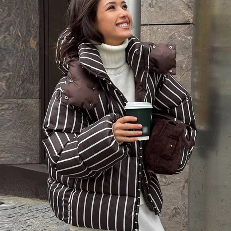 Chic Leopard Hooded Puffer Coat Set Women Quilted Full Sleeve Zip Jacket Wide Leg Pants 2026 New Lady Winter Thicken Warm Outfit Pi-Mart