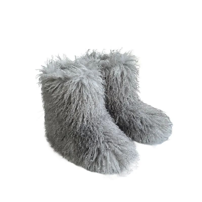 New Winter Fur Onepiece Raccoon Fur Female Snow Boots Fur Shoes Outdoor Mid Leg Boots LadyShow.Store