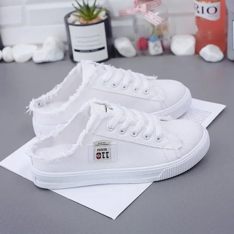 2024 Spring Summer Women Canvas Sneaker Low Top Denim Sneakers Ladies Lace-Up Flat Canvas Board Shoes Female Sapatos Femininos Pi-Mart