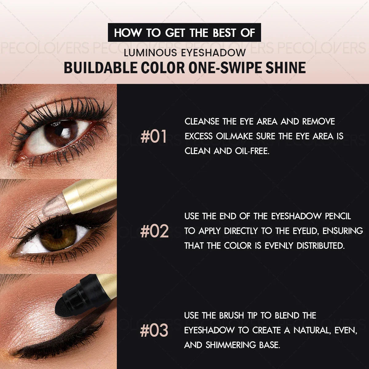 Smudge-Proof & Waterproof Eyeshadow Stick,Dual-Ended Eye with Shadow Stick,Sponge Brush,Glitter & Matte Finishes Tri Light Beauty