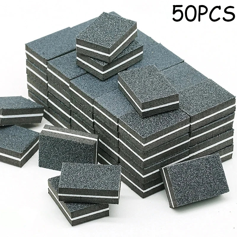 50Pcs Professional Mini Nails Art buffer File 100/180 Sandpaper Manicure Tips Care File Sanding Polishing Accessories Tools Tri Light Beauty