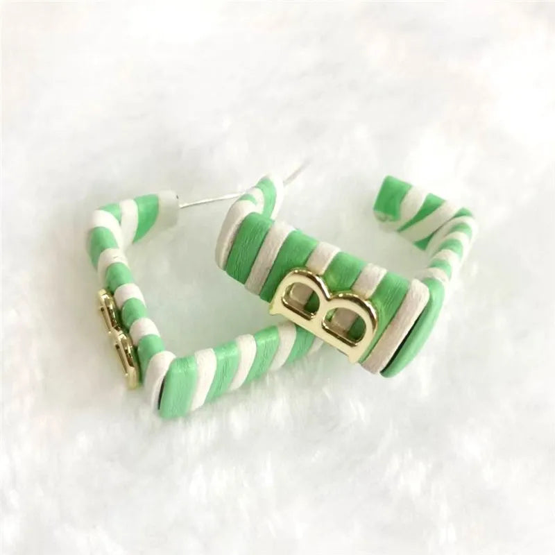 28 Colors Zebra Pu Leather Square Hoop Earrings For Women Fashion Jewelry Letter Alphabet Geometric Stripe Pendientes Mujer Pi-Mart