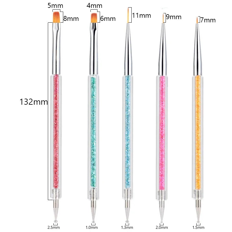 5/20Pcs Nail Art Brush Design Tip Painting Drawing Carving Dotting Pen FlatFan Liner Acrylic Gel UV Polish Manicure Tools Tri Light Beauty