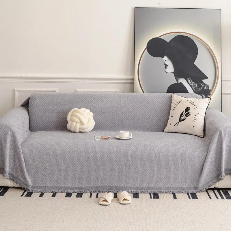 Solid Color Sofa Throw Blanket Non-slip Sofa Slipcovers Pets Kids Dust-proof Couch Armchair Covers Camping Picnic Blankets Home Pi-Mart