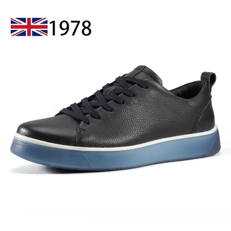 Men Casual Leather Shoes, Business Genuine Leather Shoes Men Thick-soled Sports White Versatile Board Shoes Pi-Mart