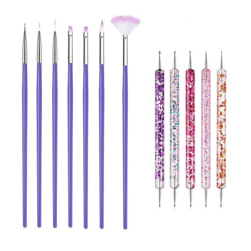 5/20Pcs Nail Art Brush Design Tip Painting Drawing Carving Dotting Pen FlatFan Liner Acrylic Gel UV Polish Manicure Tools Tri Light Beauty