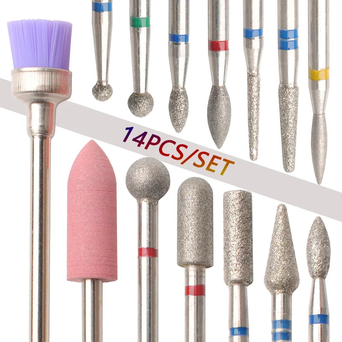 14pcs/set Nail Drill Machine Bit Nail Gel Removal Polishing Tools Pedicure Manicure Rotary Grinding  Buffer Polisher Tri Light Beauty