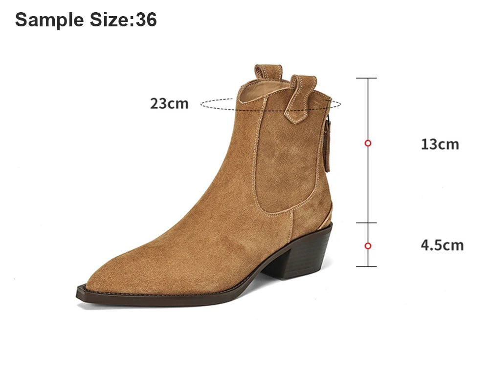 New 2025 Trend Autumn Winter Cow Suede Women Western Boots Black Brown Khaki Purple Green Burgundy Pointed Toe Lady Ankle Boots Pi-Mart