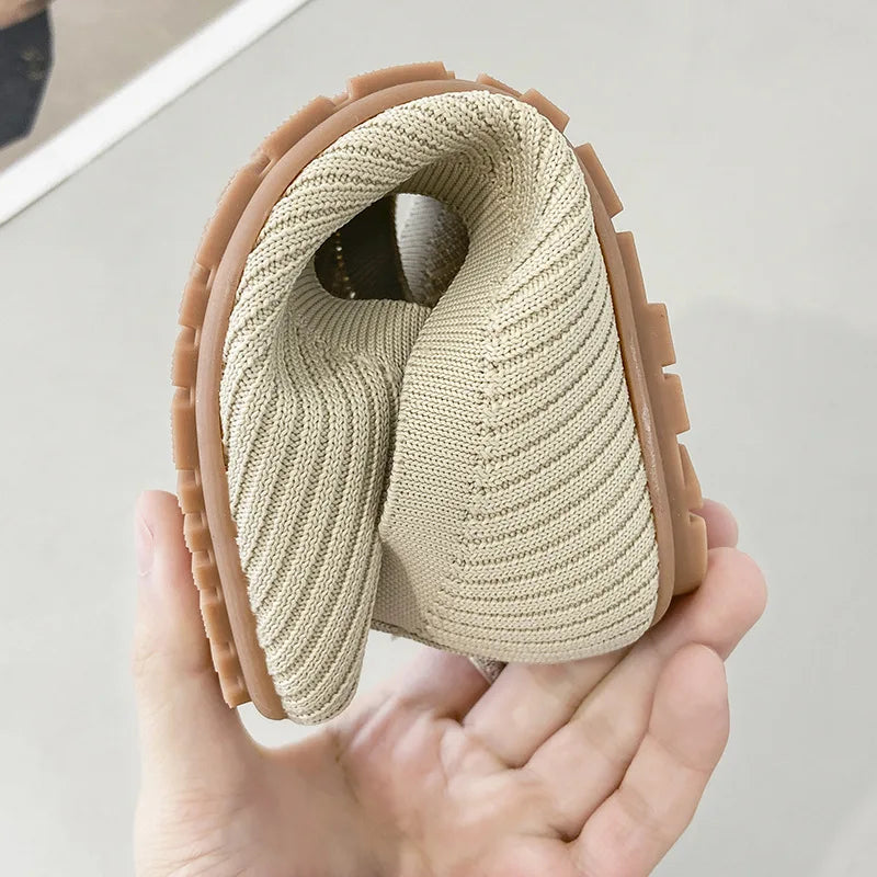 Women Leisure Flats Summer Autumn Flat Shoes Breathable Knitted Square Toe Slip-on Female Daily Walking Driving Loafers Pi-Mart