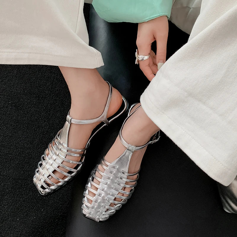 JOZHAMTA Size 34-43 Women Flats Sandals  Fashion Summer Shoes Real Leather Casual Sexy Round Toe Party Daily Dress Sandals Pi-Mart