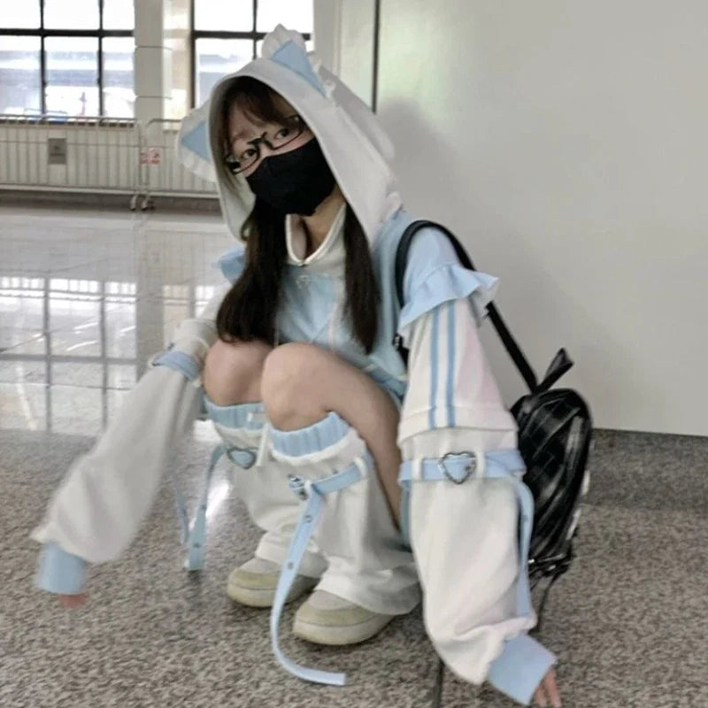 Autumn Winter Japanese Sweet Y2K Clothing Hoodie Women Kawaii Vintage Coat Female Patchwork Korea Style Chic Cardigan Outfits LadyShow.Store