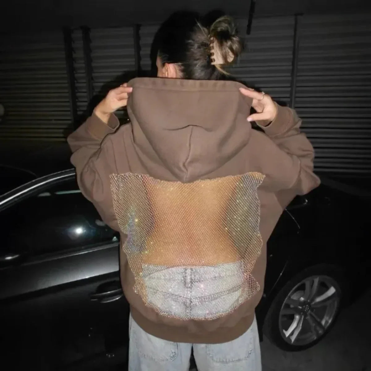 Women’s Backless Hollow Mesh Hoodie Long Sleeve Solid Color Sweatshirt Casual Top for Autumn and Winter Perfect Christmas Gift LadyShow.Store