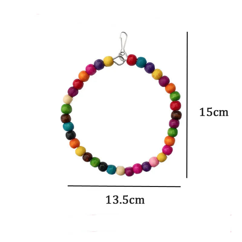Wooden Bird Toys Small Parrot Chewing Training Toys Cotton Rope Swing Hanging Ring Bell Bird Cage Climbing Ladders Pet Supplies Pi-Mart