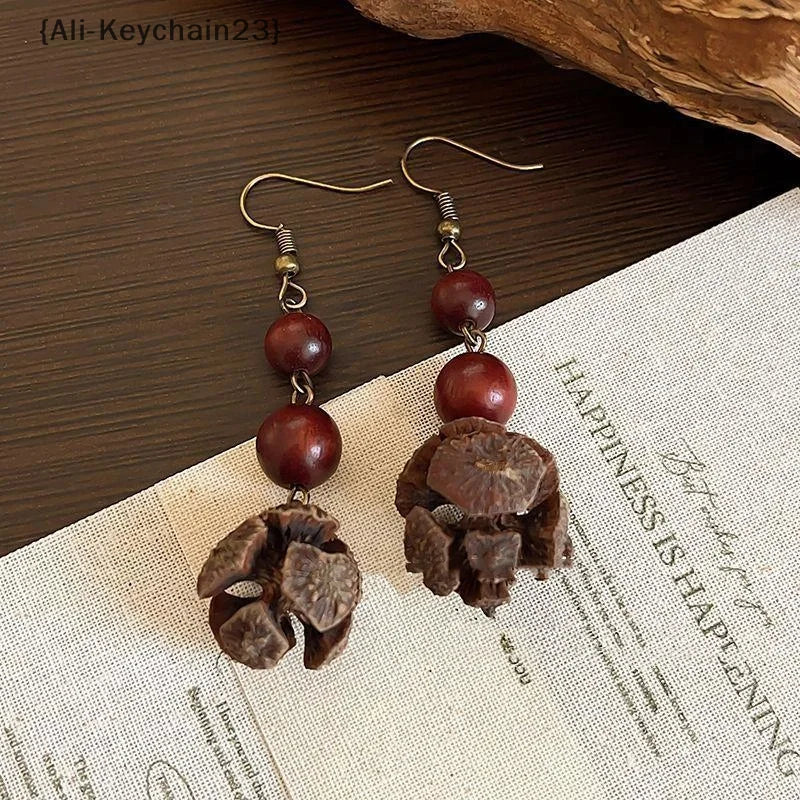 1Pair Vintage Wooden Plant Earring For Women Creative Natural Plant Dried Fruits Drop Earrings Ethnic Jewelry Pi-Mart