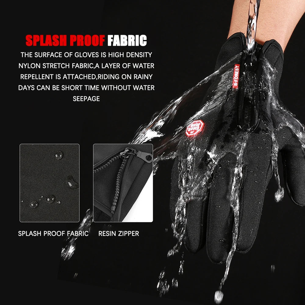 Winter Cycling Gloves Men Women Motorcycle Fleece Sport Zipper Autumn Touch Screen Warm Water-Repellent Windproof Non-slip Glove Pi-Mart