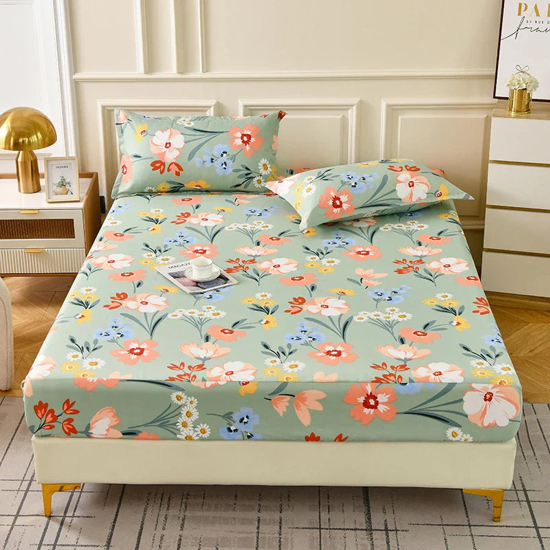 Red Flower Printed Bed Sheet Sets Queen/King Size sabanas cama matrimonial Reactive Printed Fitted Bedsheets for Double Bed LadyShow.Store
