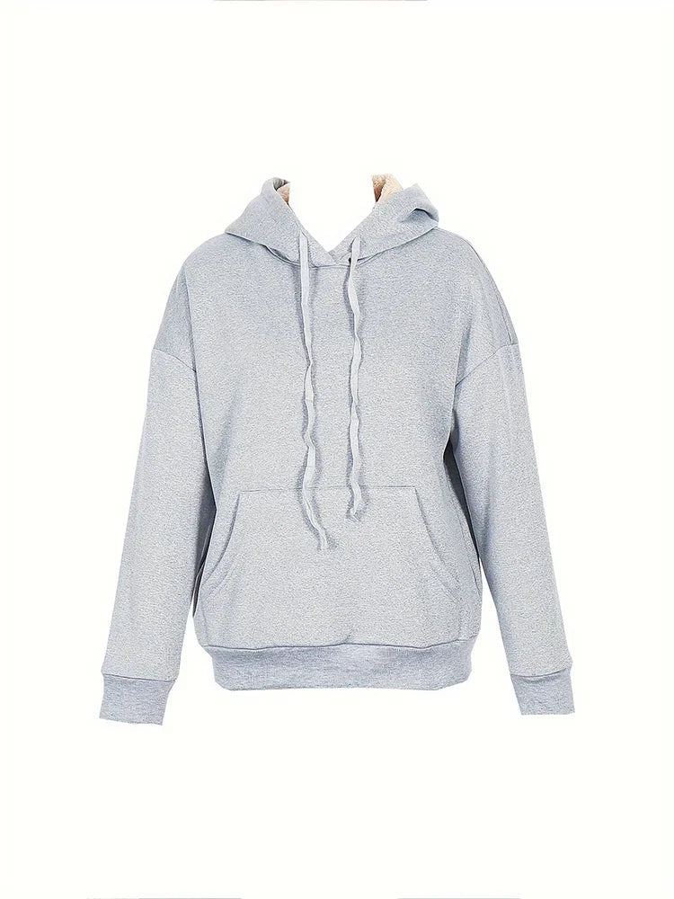 2025 Spring New Women's Solid Colour Warm Sweatshirt Hooded Lace-up Winter Sweatshirt with Pockets For Acrylic Sweaters LadyShow.Store