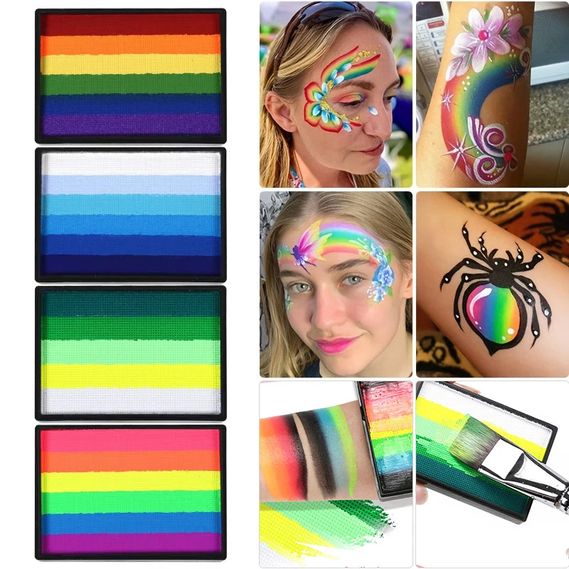 50g Facial and Body Paint Palette,Non-Toxic Rainbow Water-Soluble Body Paint for Rainbow Festival,Cosplay,Party,Art,Stage Makeup Pi-Mart