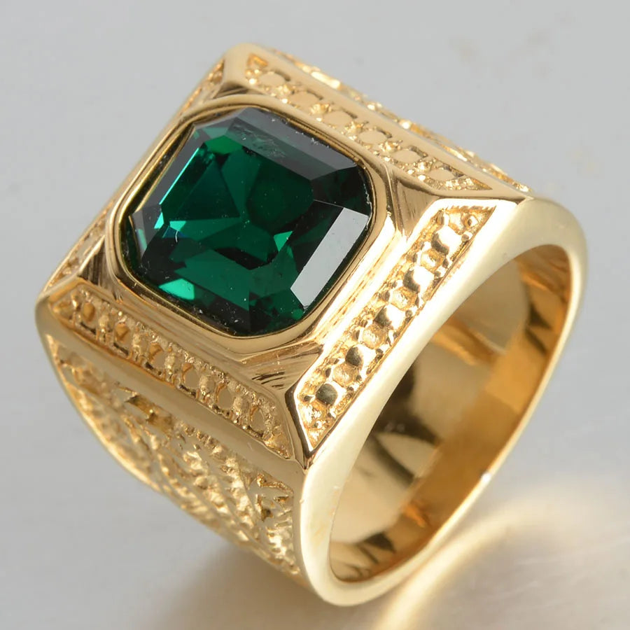 Keisha Lena Gold Plated Titanium Steel Inlay Red Blue Square Stone Men Ring Australian Gem Zirconia Wedding Ring Christmas Gift Pi-Mart