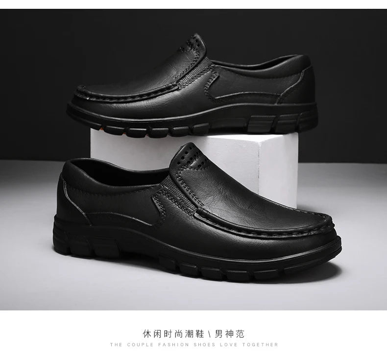 Chef shoes four season new anti slip oil resistant plus size business casual men's work leather shoes fashion comfort soft soled Pi-Mart