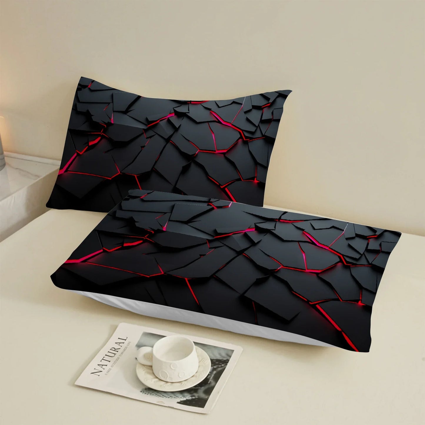 3Pcs Lightning Glow Fitted Sheet Set 3D Printed Soft Red Black Bedspread Single Twin Queen King Size Bed Sheet Set Home Decor LadyShow.Store
