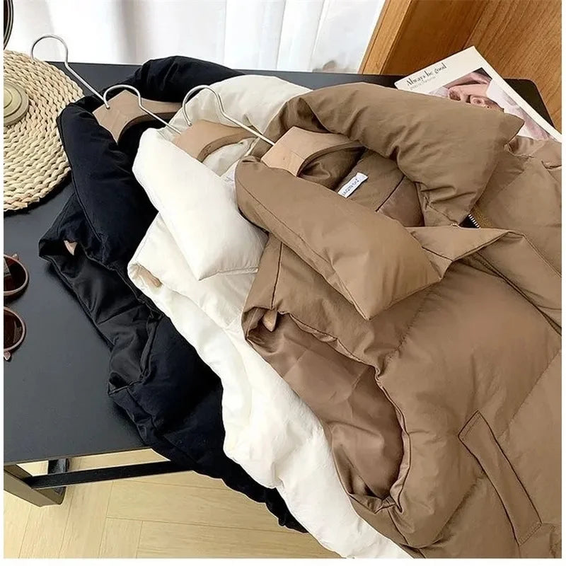 2024 New Winter Warm Cropped Vest Jackets for Women Fashion Sleeveless Stand Collar Zip Up Puffer Waistcoat Street Style Outwear LadyShow.Store