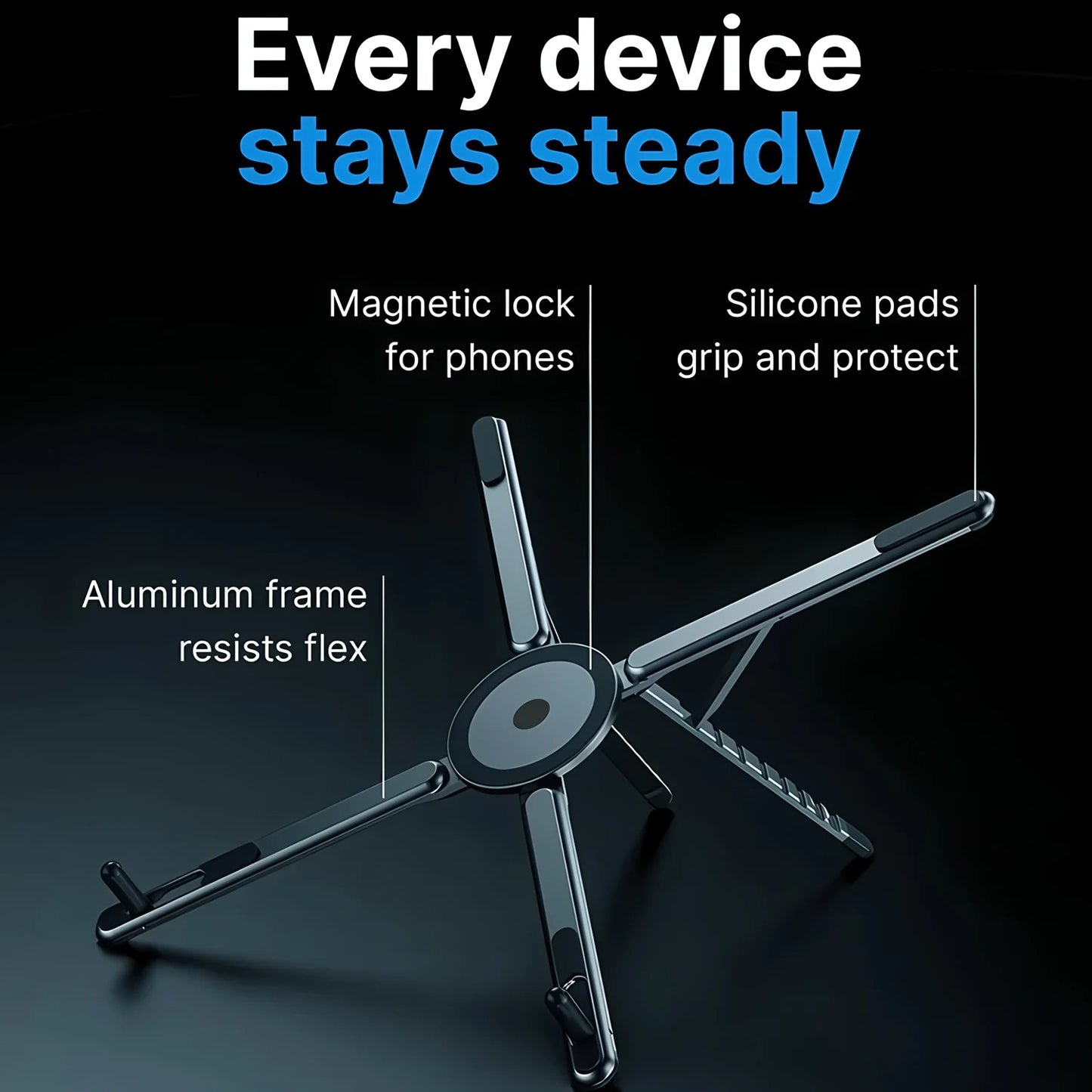 Portable Magnetic Phone Holder & Selfie Stick 3-in-1 Foldable Tripod Stand for iPhone iPad Tablet Laptop Desktop Use Pi-Mart