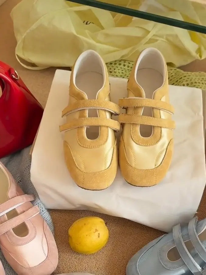 2026 Spring Autumn Women's Mary Janes | French Style Canvas Slip-on Flats | Wide Toe Box Velcro Soft Sole Casual Shoes Pi-Mart
