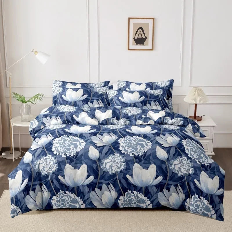 3pcs Printed Brushed Duvet Cover Pillowcase Three Piece Set High Quality Skin Friendly Fabric Bedding Cover (without Bed Sheet) Pi-Mart