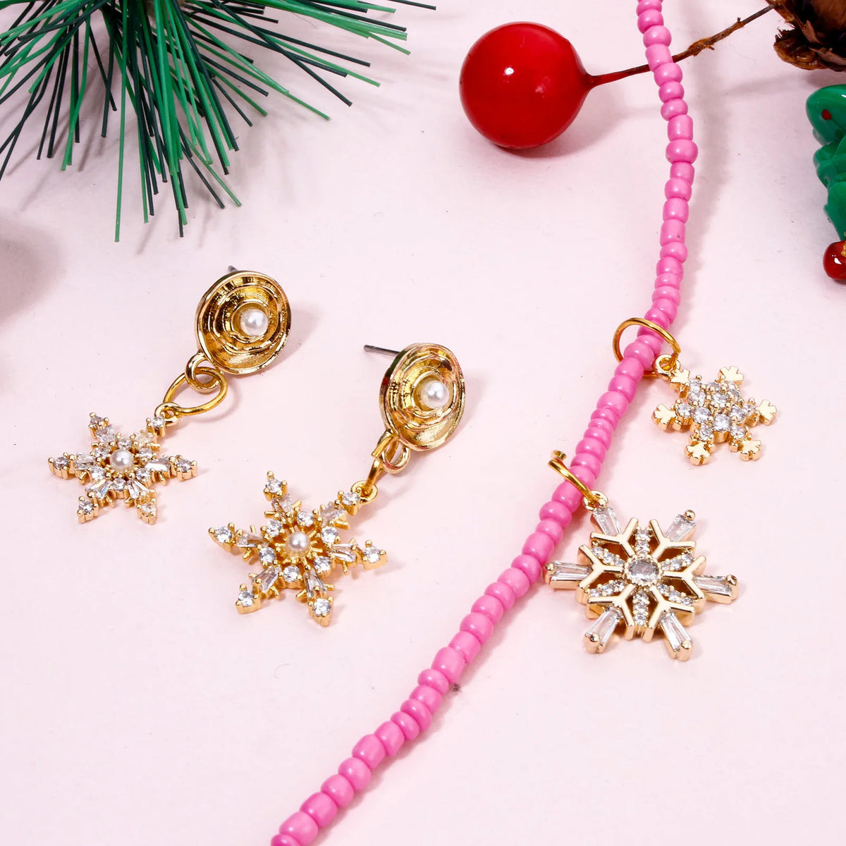 1 Piece Brass Christmas Charms 18K Gold Plated Christmas Snowflake Clear Cubic Zirconia Pendants For DIY Jewelry Making Findings Pi-Mart
