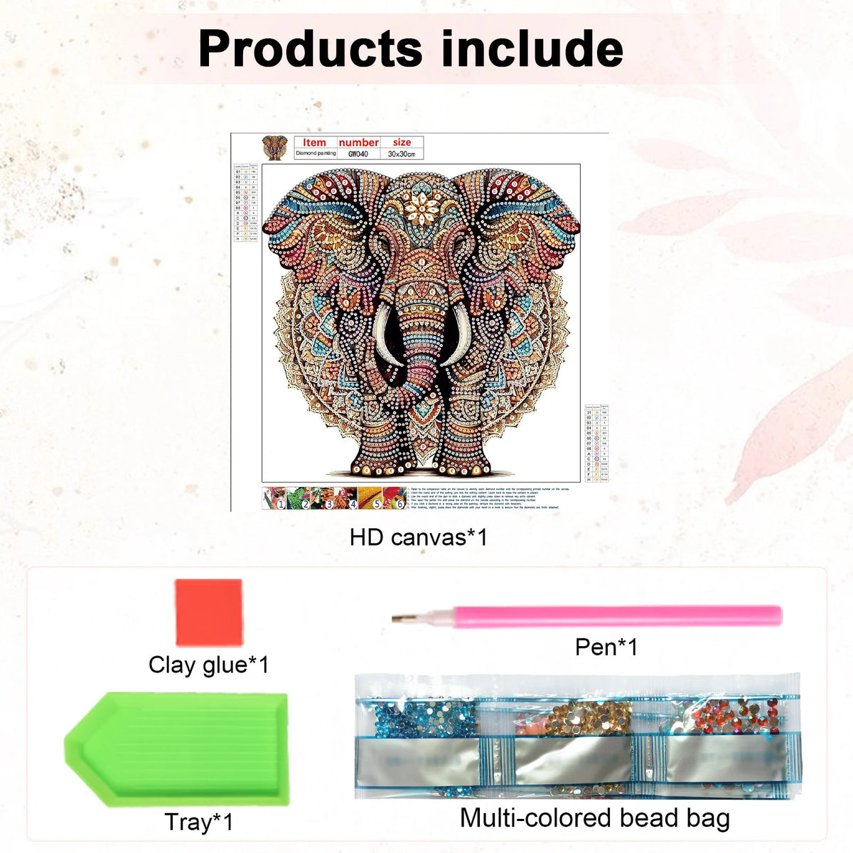 5D DIY Diamond Painting Kit Elephant Pattern Decoration DIY Alien Drill Diamond Mosaic Art Gift Crafts Wall Home Decoration Pi-Mart