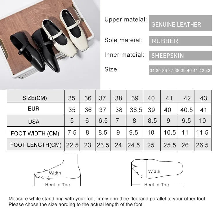 AIYUQI Mary Jane Shoes Female Genuine Leather 2026 New Snap Ballet Shoes Women Square Toe Flat Cowhide Ladies Shoes Pi-Mart