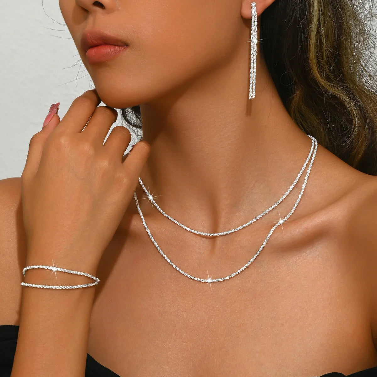 Starry Sky Sparkling Necklace, Women's Clavicle Chain Bracelet, Simple Sparkling Plain Chain, Stackable Design Pi-Mart