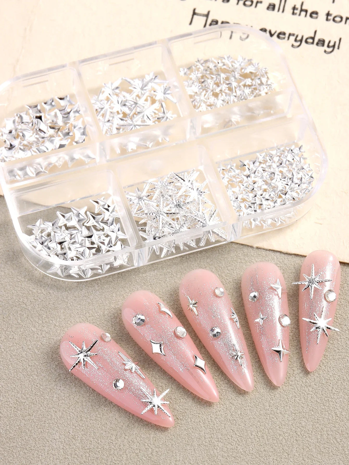 6/12Grids Gold Star Moon Metallic Rivet 3D Nail Charms Alloy Sun Moon Starlight Rhinestones Nail Studs For Nail Art Decoration Pi-Mart