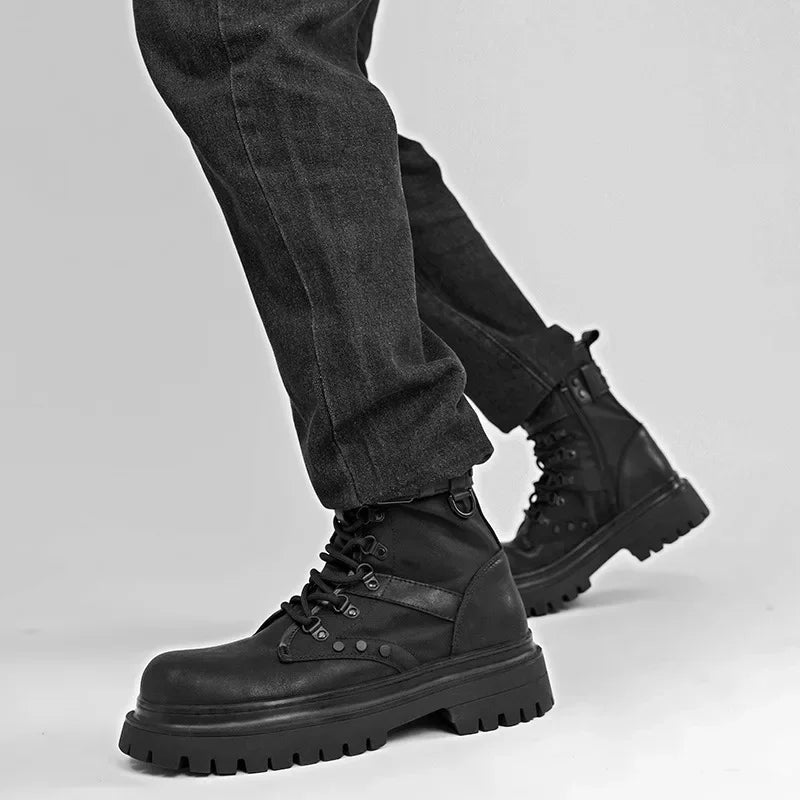 Men's boots 2025 autumn retro British style black workwear boots casual short boots versatile thick soled motorcycle boots Pi-Mart