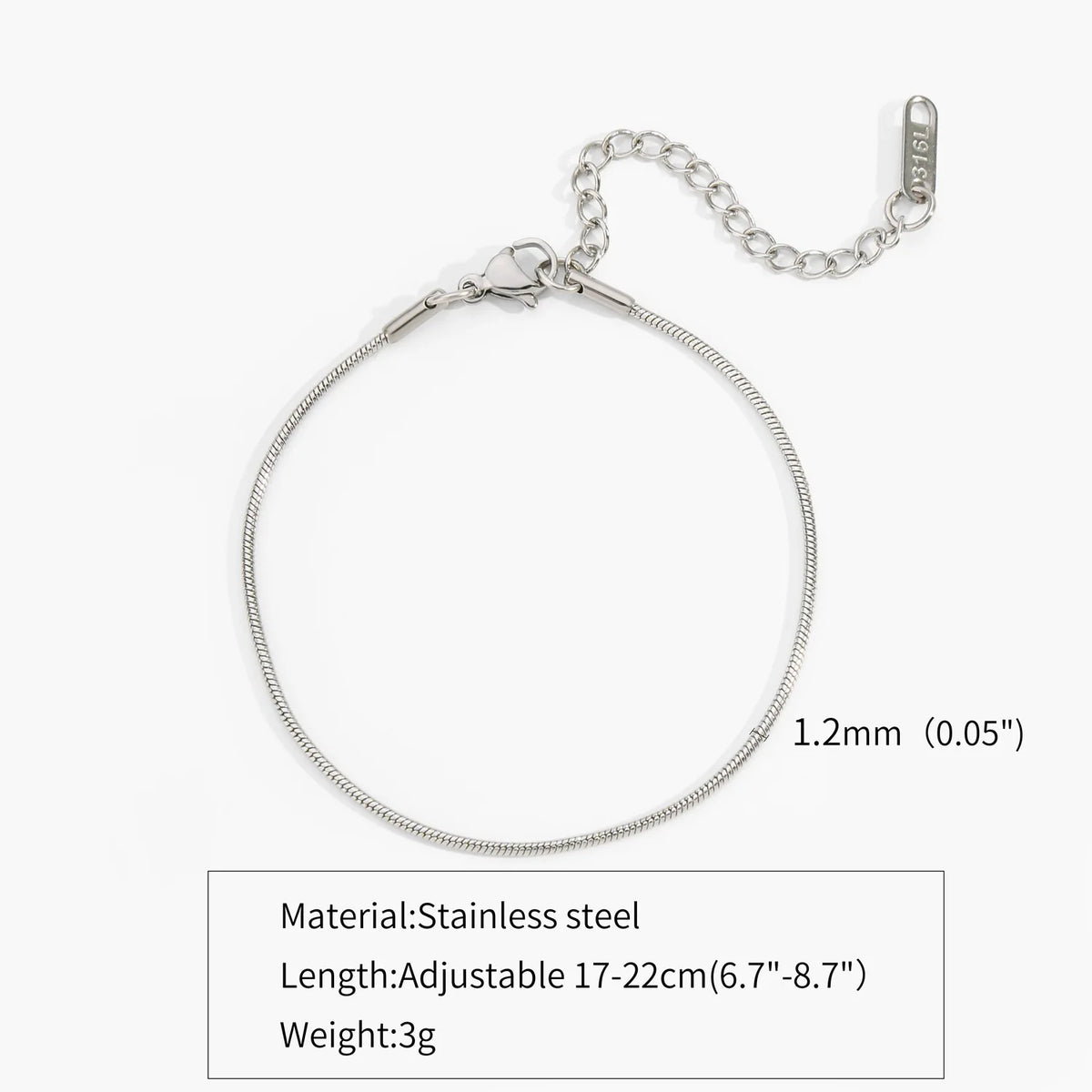 Stainless Steel Silver Color Men Snake Bone Chain Bracelet Simple Non-Fading Open Bracelet For Women Fashion Hip Hop Jewelry Pi-Mart
