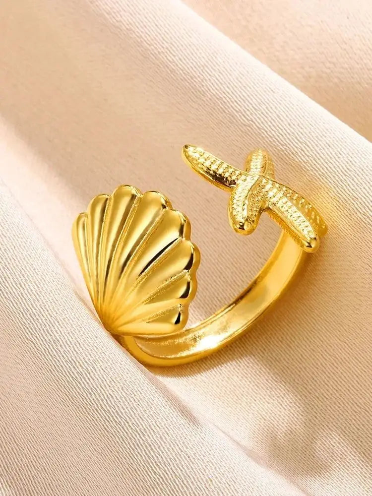 316L Stainless Steel Shell Rings for Women Adjustable Gold Color Little Star Open Rings Female Jewelry Weddings Gifts New Trendy Pi-Mart