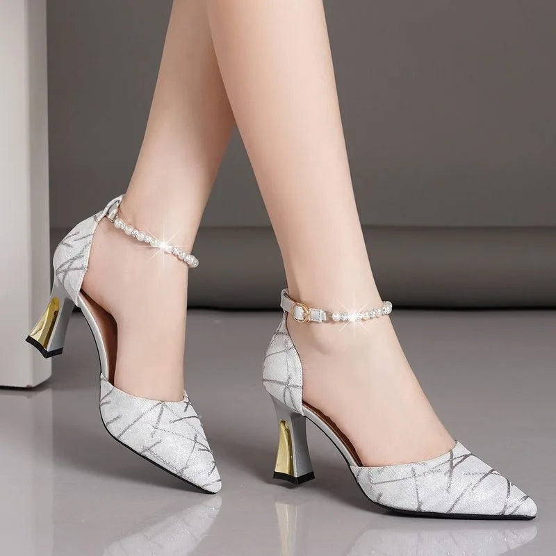 Women High Quality Crystal Suede Stiletto Heels Fashionable and Sexy High Heels Are Suitable for Banquets Parties Workplace Shoe Pi-Mart