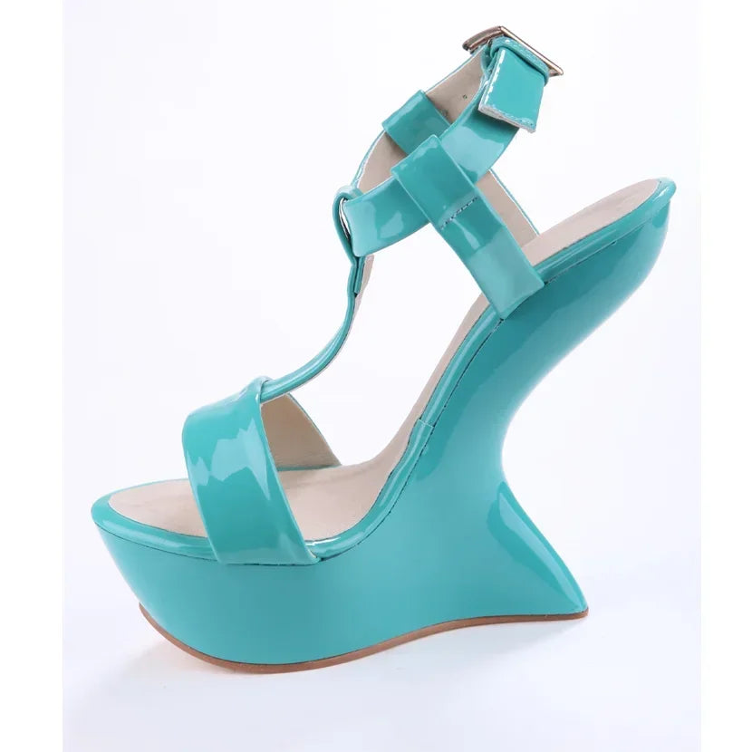 Strange Style Women Metal Color Woman Summer Platform Sandals Sexy Hoof Heel Ankel Buckle Strap Open Toe Shoes High Quality LadyShow.Store
