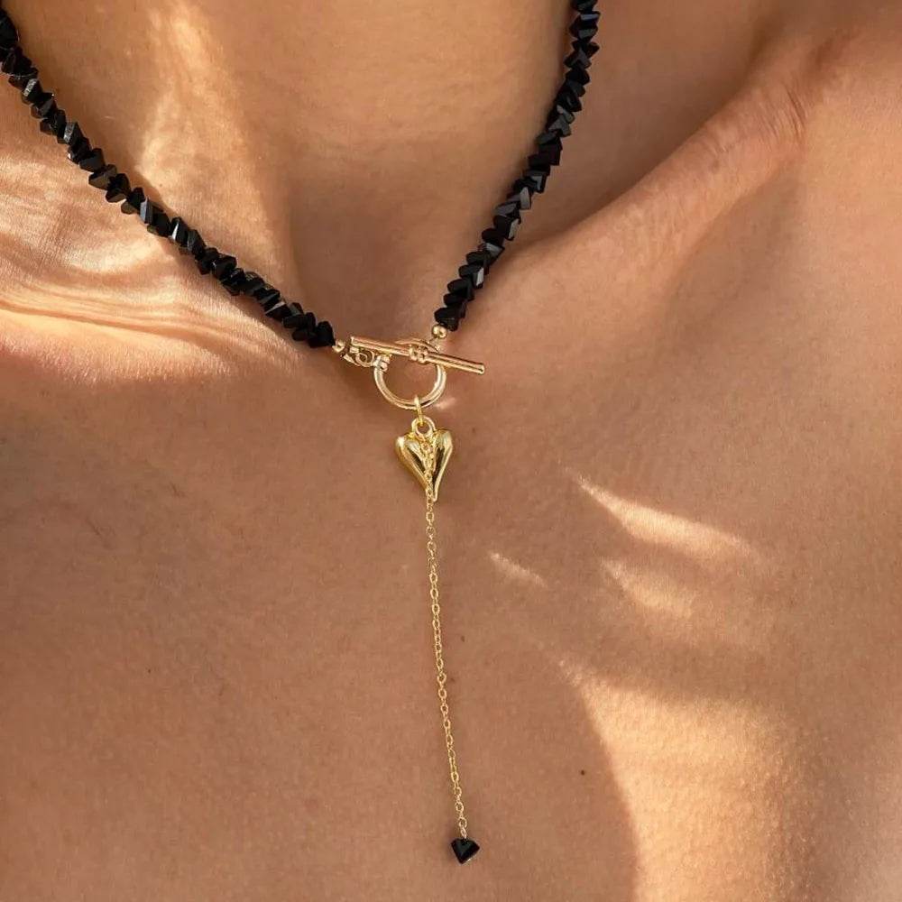 New Irregular Choker Vintage Tassels Zircon Heart Pendant Necklace For Women Female White Imitation Pearl Chain Valentine's Gift Pi-Mart