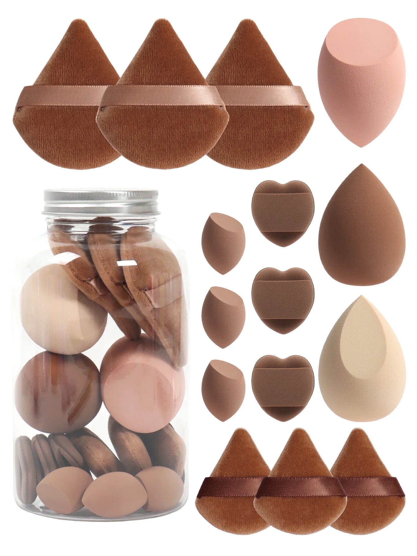 Spring 15 Cans,3 Loose Powder Puffs & 3 Mini Loose Powder Puffs & 3 Mini Makeup Eggs & 3 Mini Air Cushion Puffs, Foundation Mix LadyShow.Store