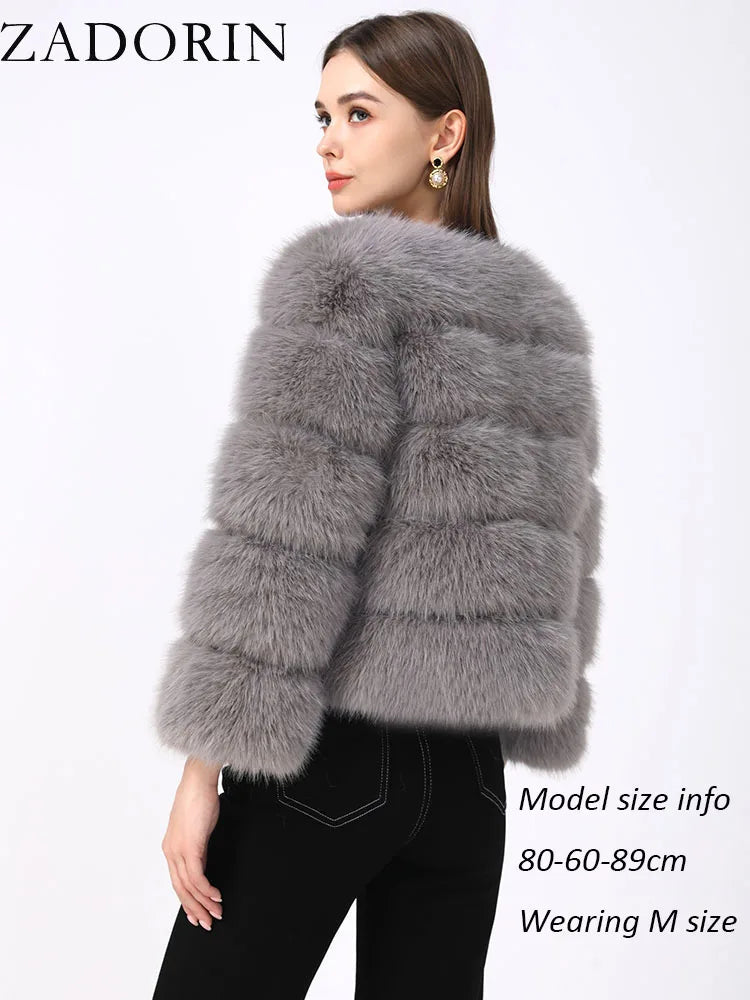 ZADORIN S-6XL Mink Coat Winter Black White Faux Fur Coat Woman Elegant Fluffy Faux Fur Jacket Top Short Fur Coats Woman Clothing LadyShow.Store